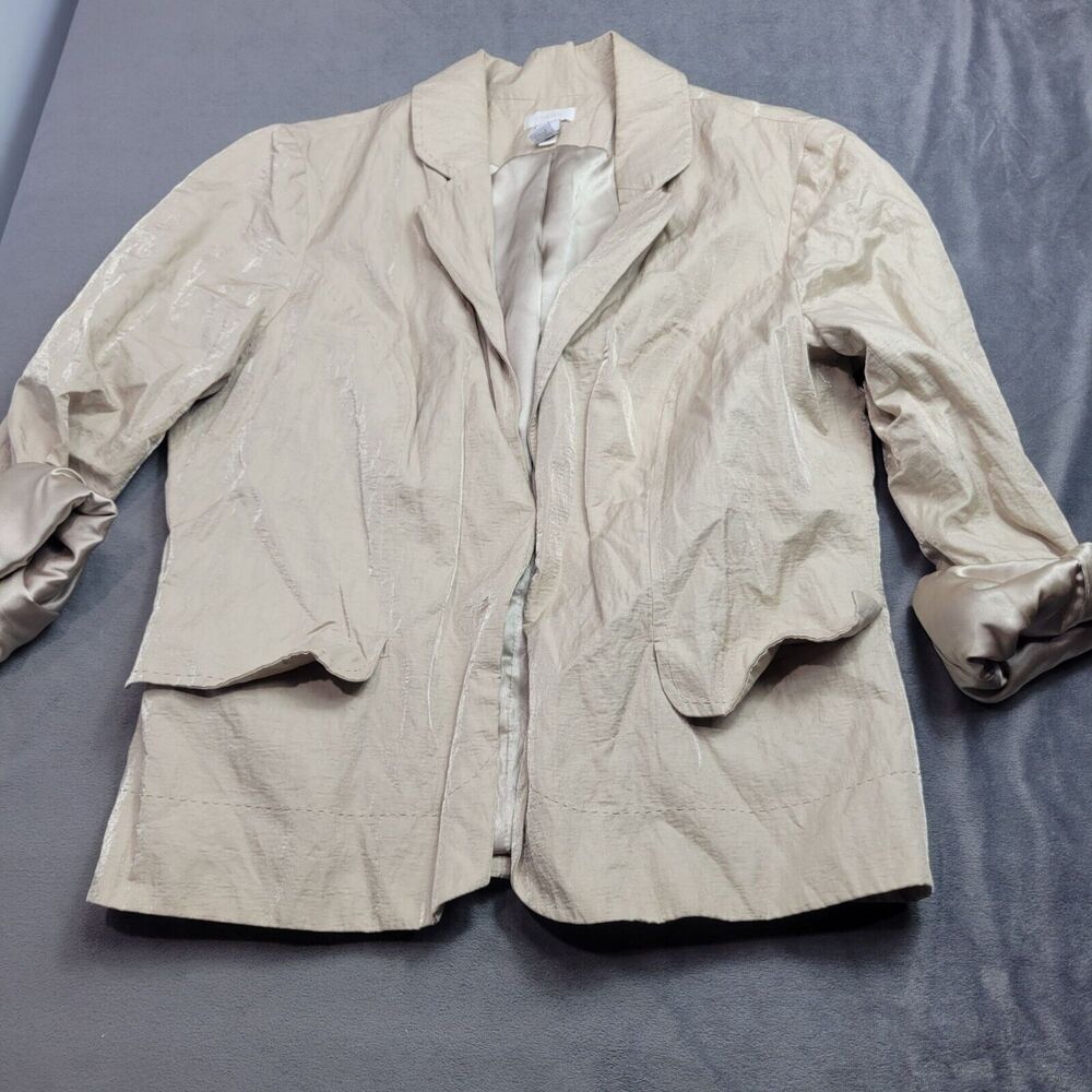 Chicos Beige Crinkle Blazer Womens Size 2 Cotton Blend With Polyester Lining Lig